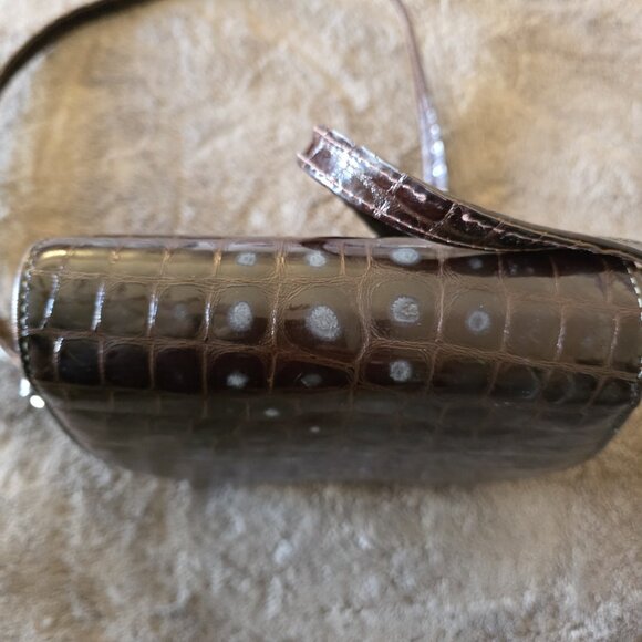 Vintage Made in Italy Croc Embossed Brown Leather Crossbody Bag Brass Hardware - Picture 5 of 16